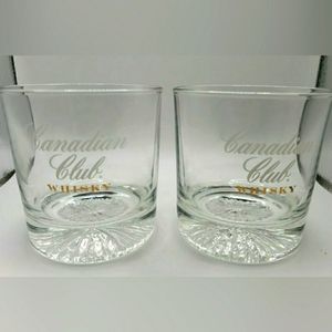 2 RARE Canadian Club Whiskey Weighted Bottom Rocks Lowball Bourbon Glasses Spain